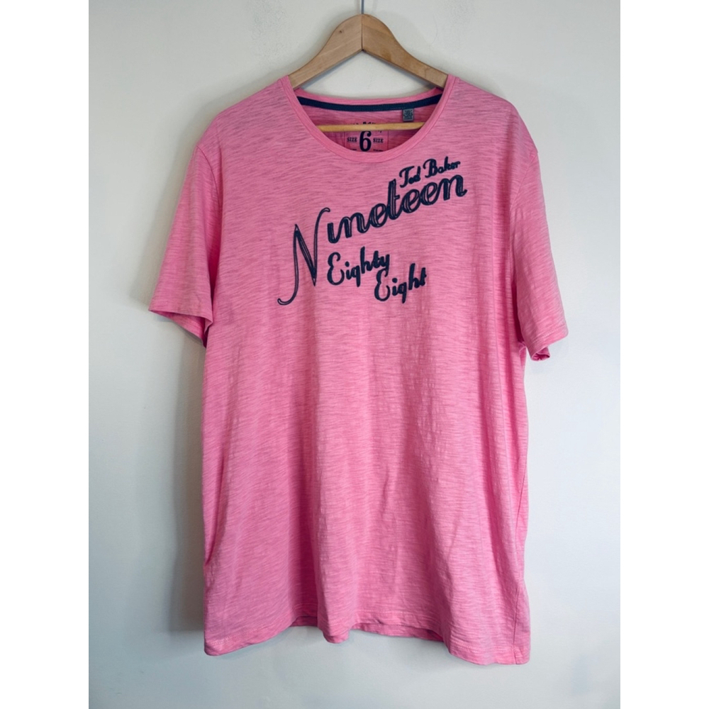 Ted Baker Embroidered 1988 Pink Cotton Crew Neck T'Shirt Men's Size 6 XL